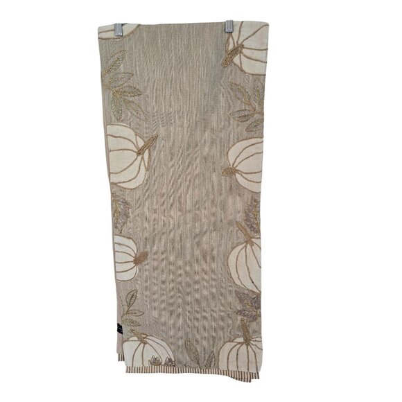 Tahari Home Beige Tan Metallic Pumpkin Fall Table Runner Country Farmhouse - Picture 1 of 5